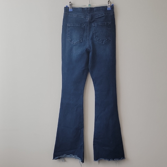 Tinseltown High Rise Flare Jeans Raw Hem Stretch Denim - Picture 8 of 14